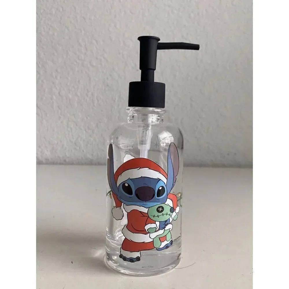 Disney Stitch & Scrump‎ Christmas Santa Hat Soap Dispenser Clear Glass NEW